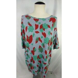 LuLaRoe Irma‎ Tunic Shirt Gray Red Green Leaves Pattern XXS
